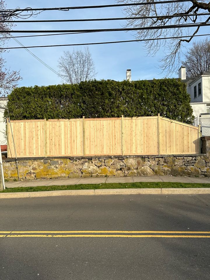 Our customer's fence in Stamford blew over in the recent storms. So they called us to replace it with a beautiful new custom cedar cap & trim fence. We think it looks fantastic, and the homeowner is highly satisfied!
