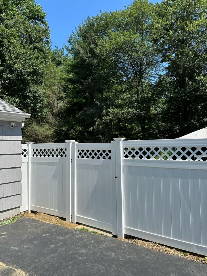 We just completed a beautiful vinyl fence in Westport! A classic New England look with the diagonal lattice top plus the privacy of a traditional privacy fence, all with the durability and low-maintenance ease of vinyl.

If you’re looking to protect your yard from deer or other critters but want a more elegant, classic Connecticut look, check out our wide selection of vinyl fence tops and styles!