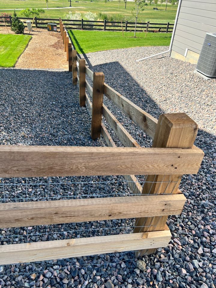 This job was for a new HOA fence. The fence was a 3 rail ranch fence with welded wire and staining. The fence was for a new build house that needed a new fence. Now our customer can work from home and let her dog out without worry. 