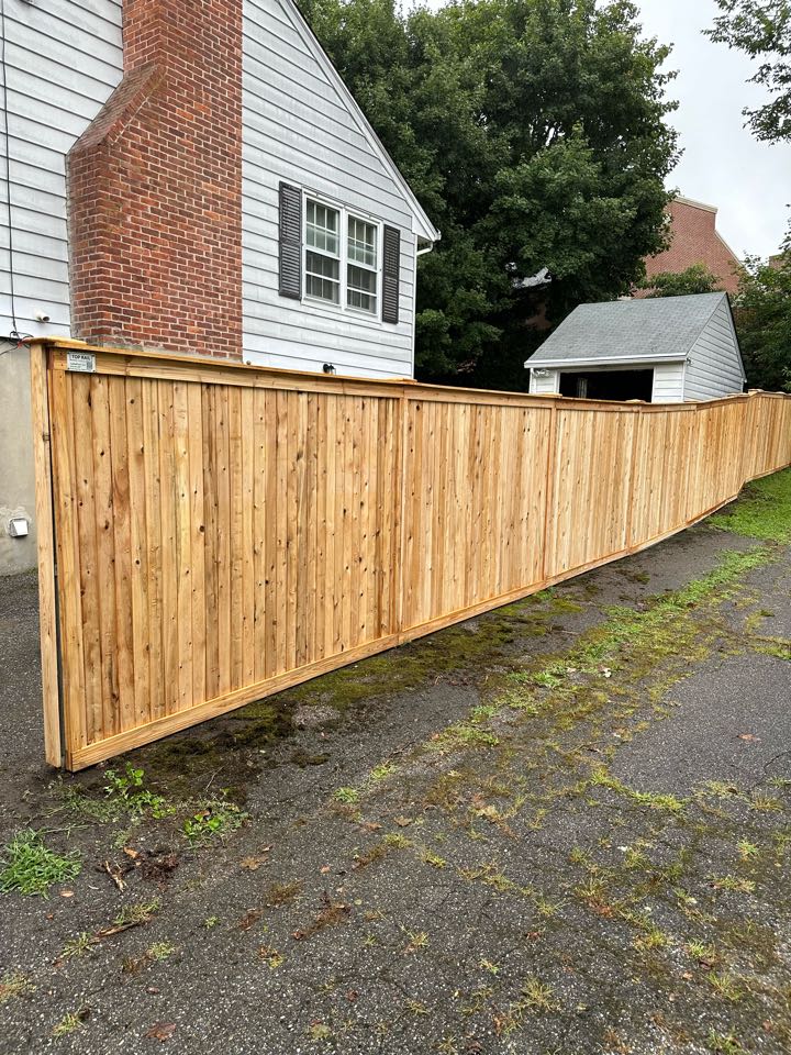 Another day, another 100% satisfied customer. With the extreme wind and rain we had this summer, we’ve had a huge need for repaired or replaced fences. In this case, our customer in New Canaan opted for a full replacement with a beautiful new custom cedar fence. A classic New England look and elegant addition to any property in Fairfield County.