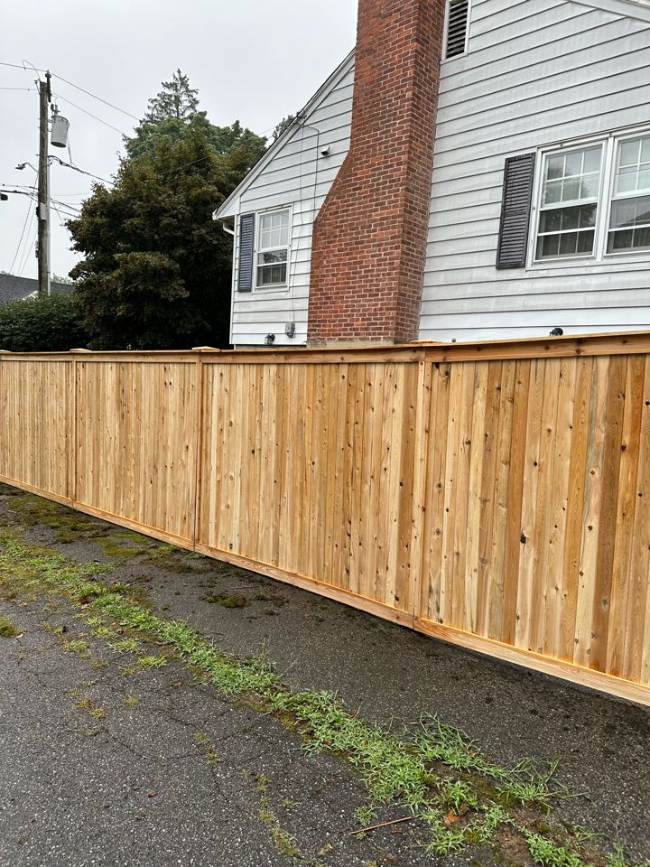 Another day, another 100% satisfied customer. With the extreme wind and rain we had this summer, we’ve had a huge need for repaired or replaced fences. In this case, our customer in New Canaan opted for a full replacement with a beautiful new custom cedar fence. A classic New England look and elegant addition to any property in Fairfield County.