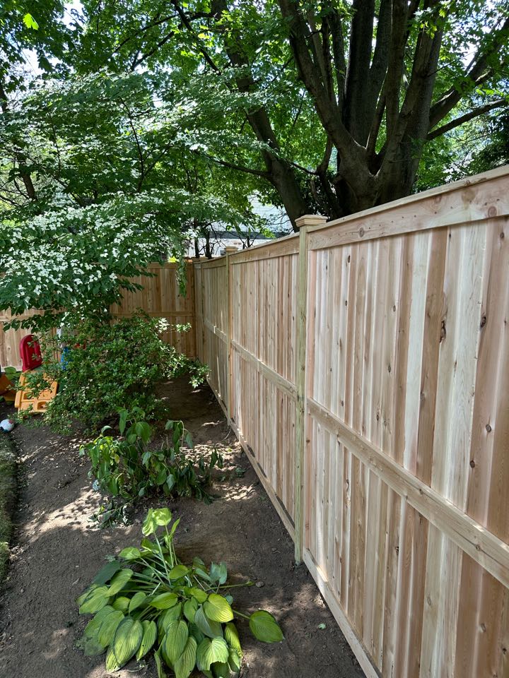 Just finished an amazing project in Old Greenwich! A 3ft tall cedar picket fence in the front yard and driveway gates, and a 6ft tall cedar privacy fence in the back. Dogs and kids are now safe to run around outside, and all done with classic New England charm!