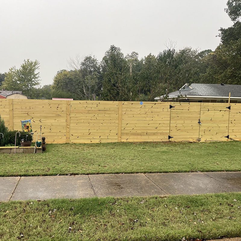 horizontal wood fence with gate
