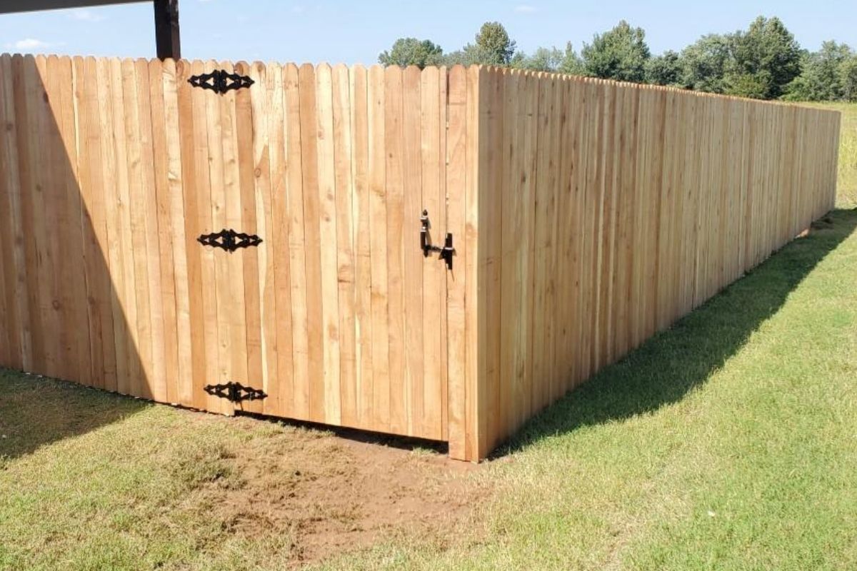 Stockade wood fence and gate