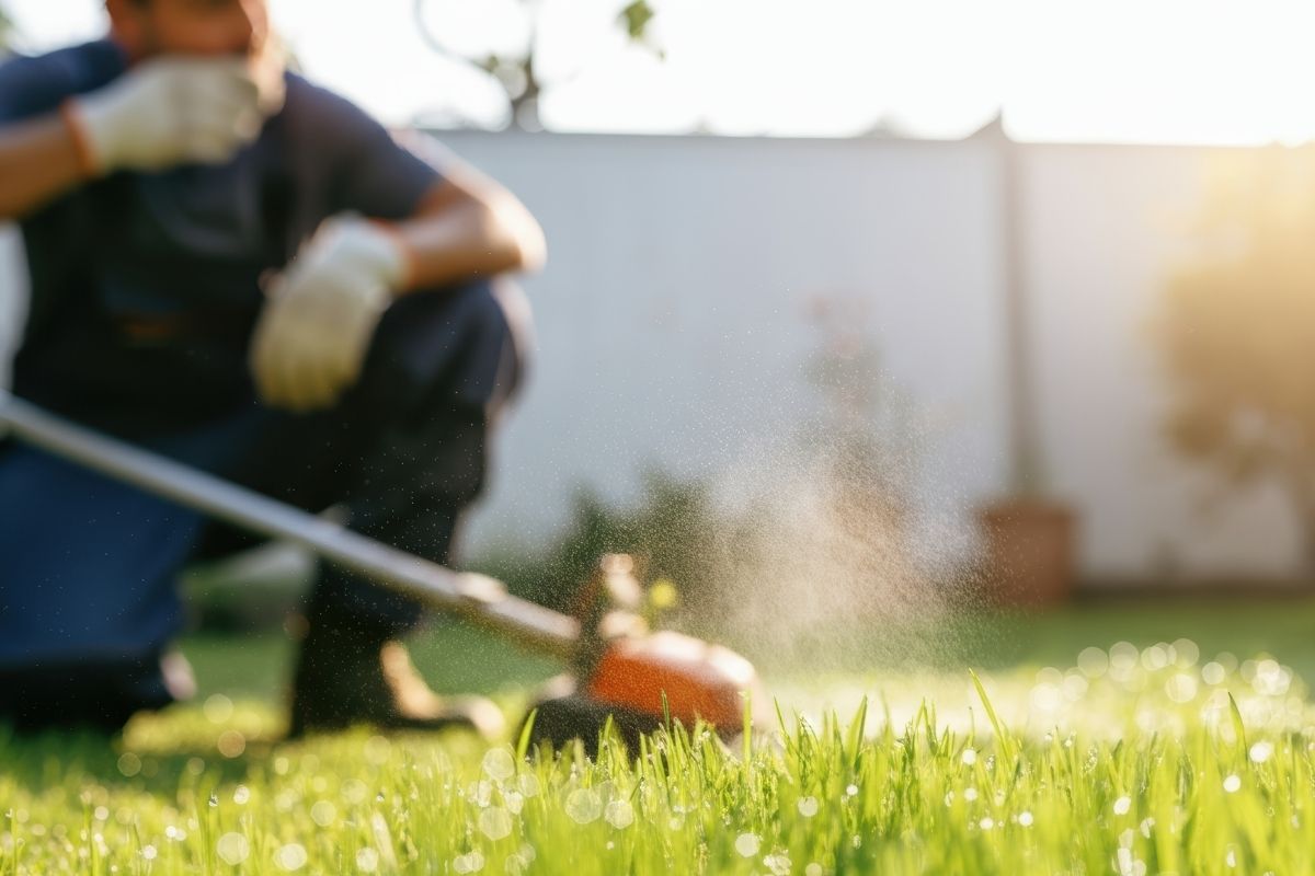 man trimming grass