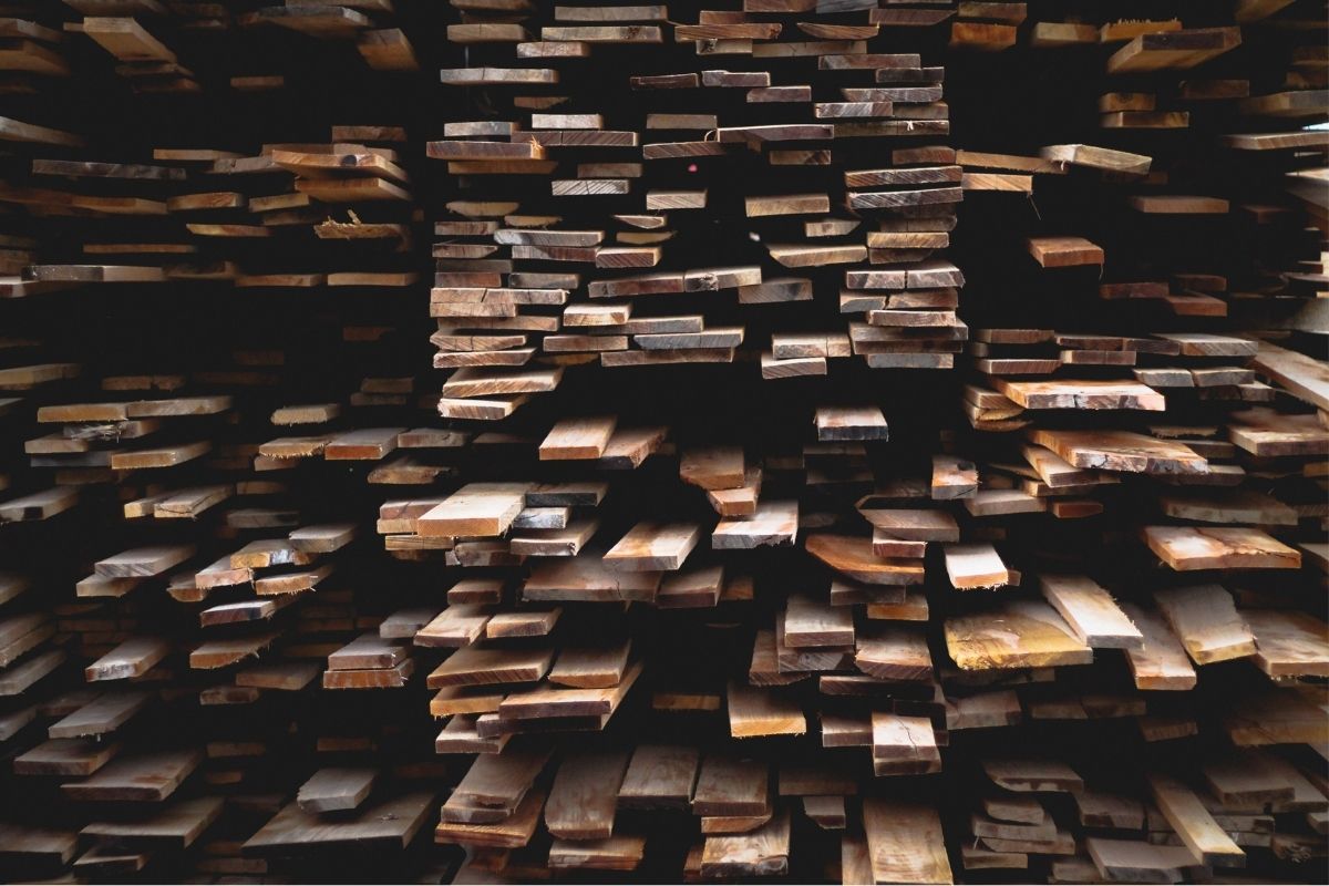 Wood planks stacked